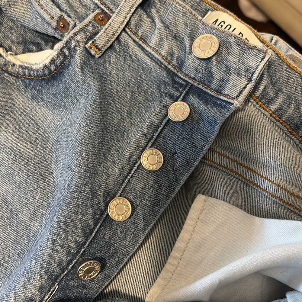 Agolde Riley Distressed High Rise Button Fly Cropped Jeans 25 - Picture 10 of 11